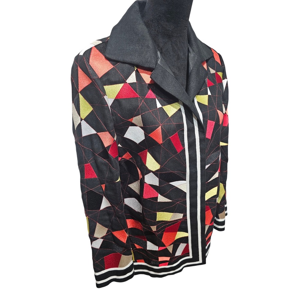 Linda Allard Ellen Tracy Linen Blazer Jacket Womens M Multicolor Artsy Abstract - Picture 3 of 14